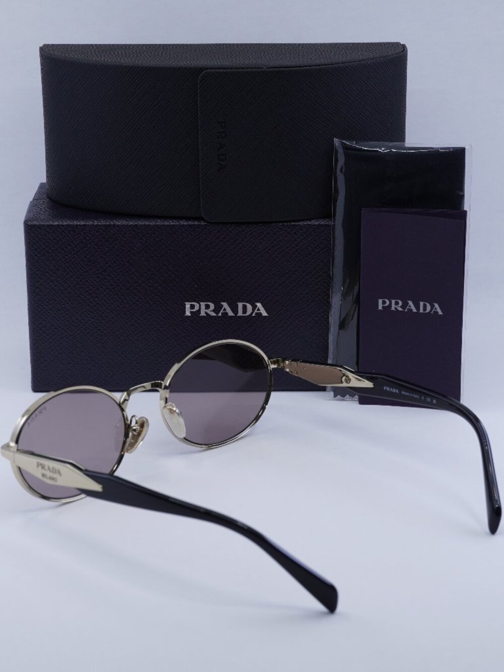 Prada PR65ZS ZVN20I Oval Sunglasses – Pale Gold\Light Purple Brown - Picture 12 of 12